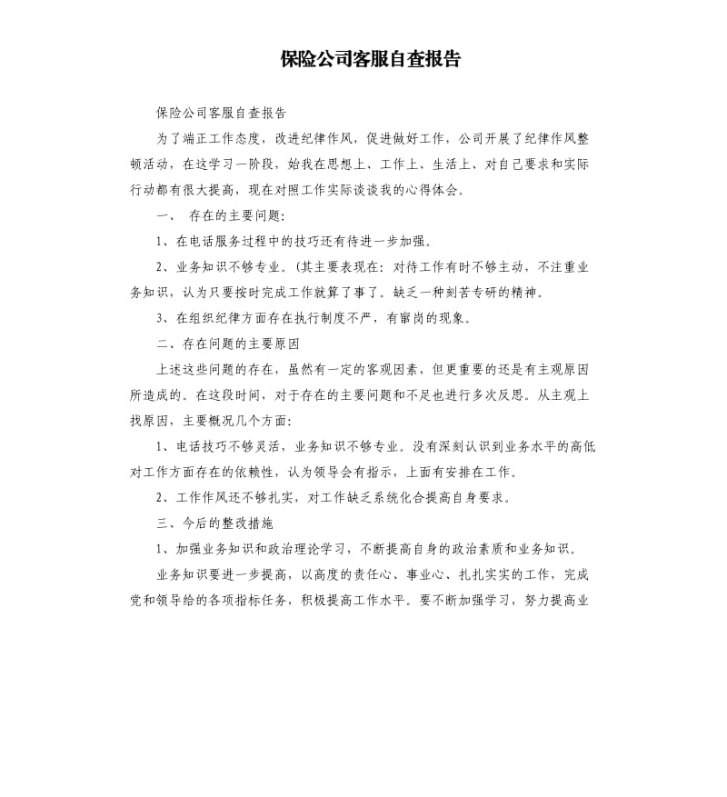 保险公司客服自查报告.docx_第1页