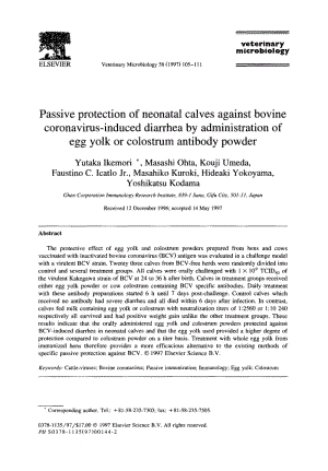 【病毒外文文獻(xiàn)】1997 Passive protection of neonatal calves against bovine coronavirus-induced diarrhea by administration of egg yolk or