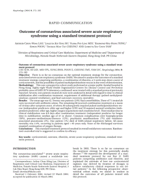 【病毒外文文獻(xiàn)】2004 Outcome of coronavirus-associated severe acute respiratory syndrome using a standard treatment protocol