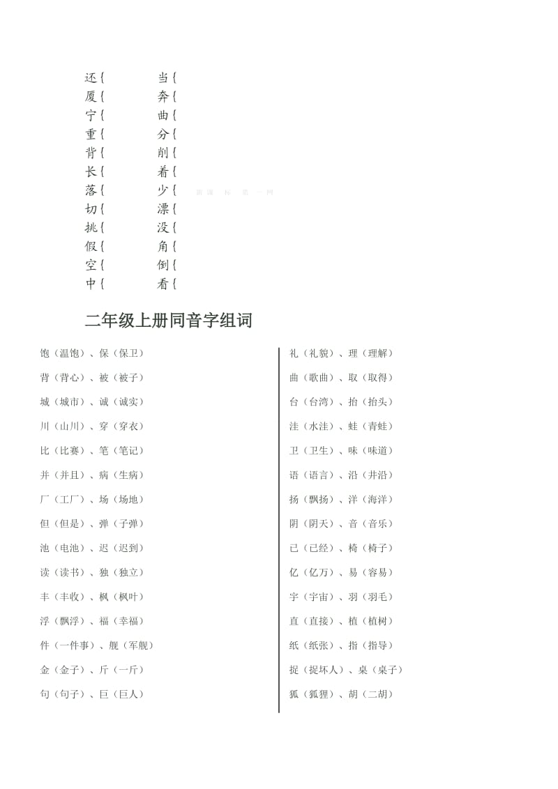 北师大版二年级语文上册多音字同音字形近字练习.doc_第2页