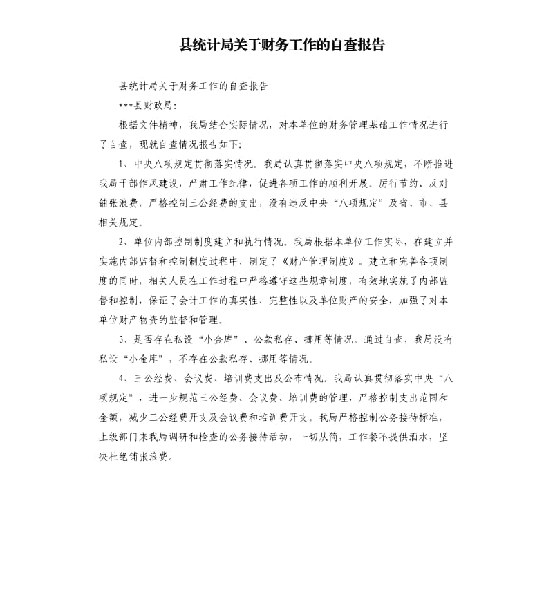 县统计局关于财务工作的自查报告.docx_第1页