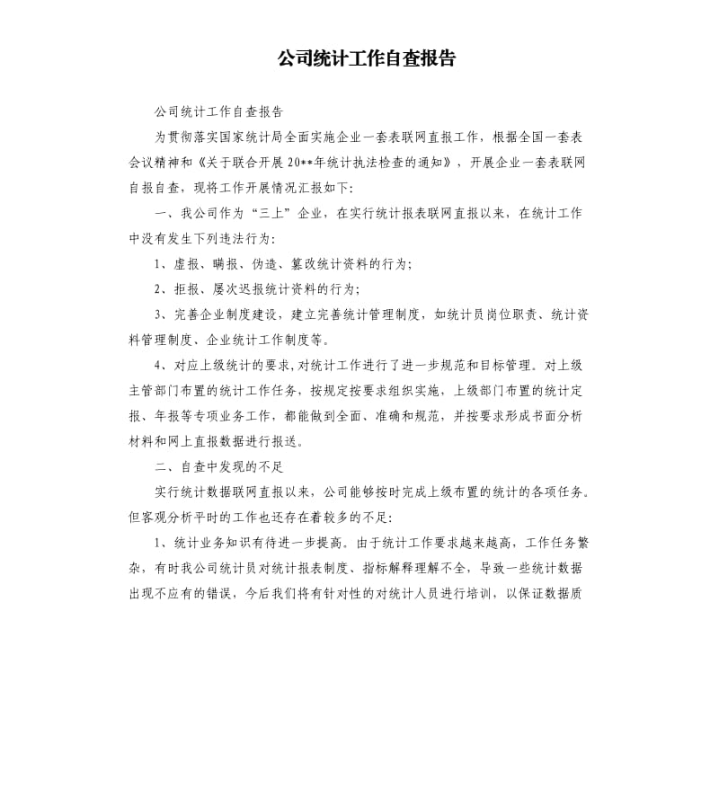 公司统计工作自查报告.docx_第1页