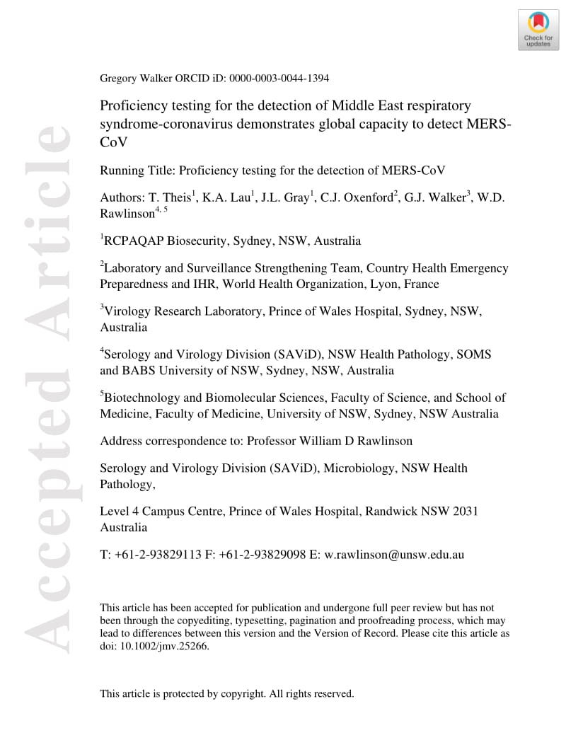 【病毒外文文献】2018 Proficiency testing for the detection of Middle East respiratory syndrome-coronavirus demonstrates global capacity_第1页