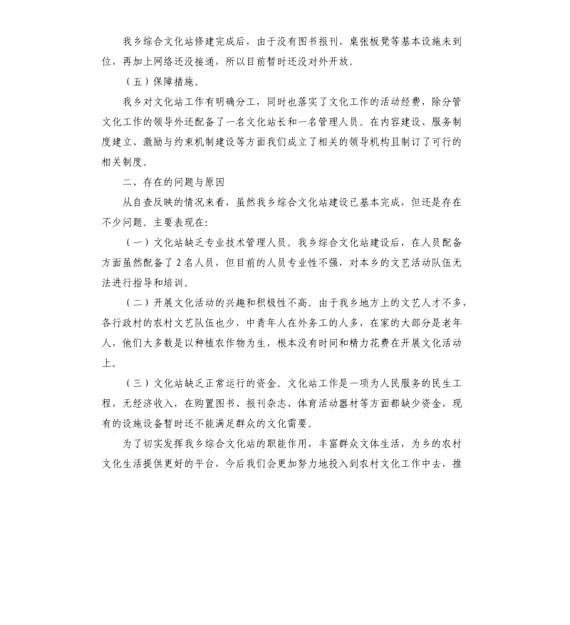 乡综合文化站建设的自查报告.docx_第2页