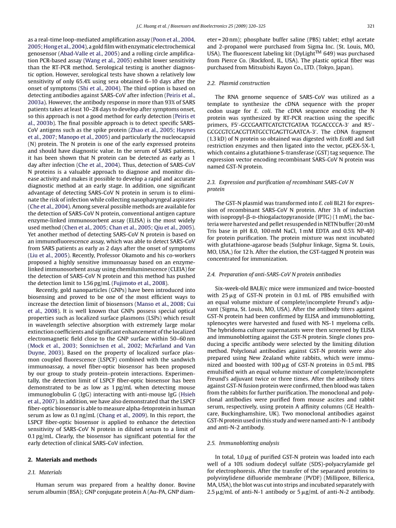 【病毒外文文献】2009 Detection of severe acute respiratory syndrome (SARS) coronavirus nucleocapsid protein in human serum using a local_第2页