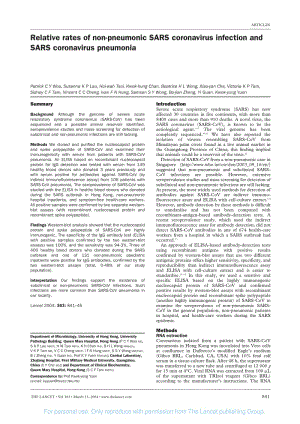 【病毒外文文獻(xiàn)】2004 Relative rates of non-pneumonic SARS coronavirus infection and SARS coronavirus pneumonia