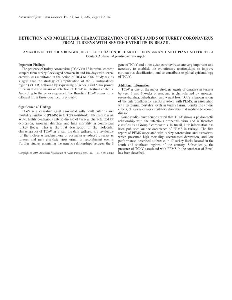 【病毒外文文献】2009 Detection and Molecular Characterization of Gene 3 and 5 of Turkey Coronavirus from Turkeys with Severe Enteritis i_第2页