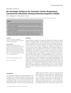 【病毒外文文獻(xiàn)】2012 No Serologic Evidence for Zoonotic Canine Respiratory Coronavirus Infections among Immunocompetent Adults_span___sp