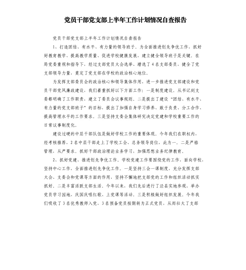 党员干部党支部上半年工作计划情况自查报告.docx_第1页