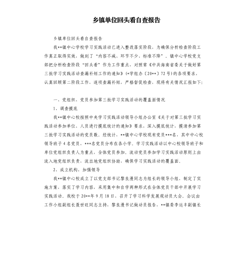 乡镇单位回头看自查报告.docx_第1页