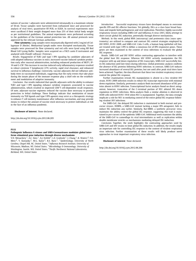 【病毒外文文献】2012 P115 Pathogenic Influenza A viruses and SARS-Coronaviruses modulate global interferon stimulated gene induction thr_第1页