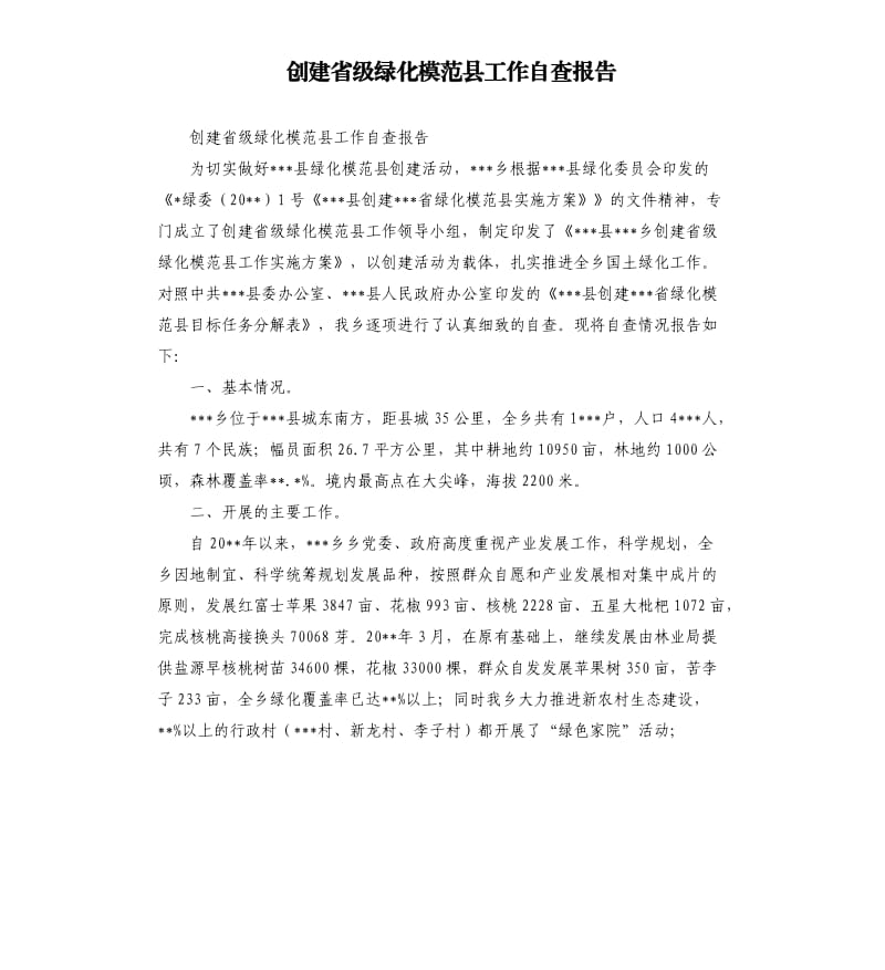 创建省级绿化模范县工作自查报告.docx_第1页