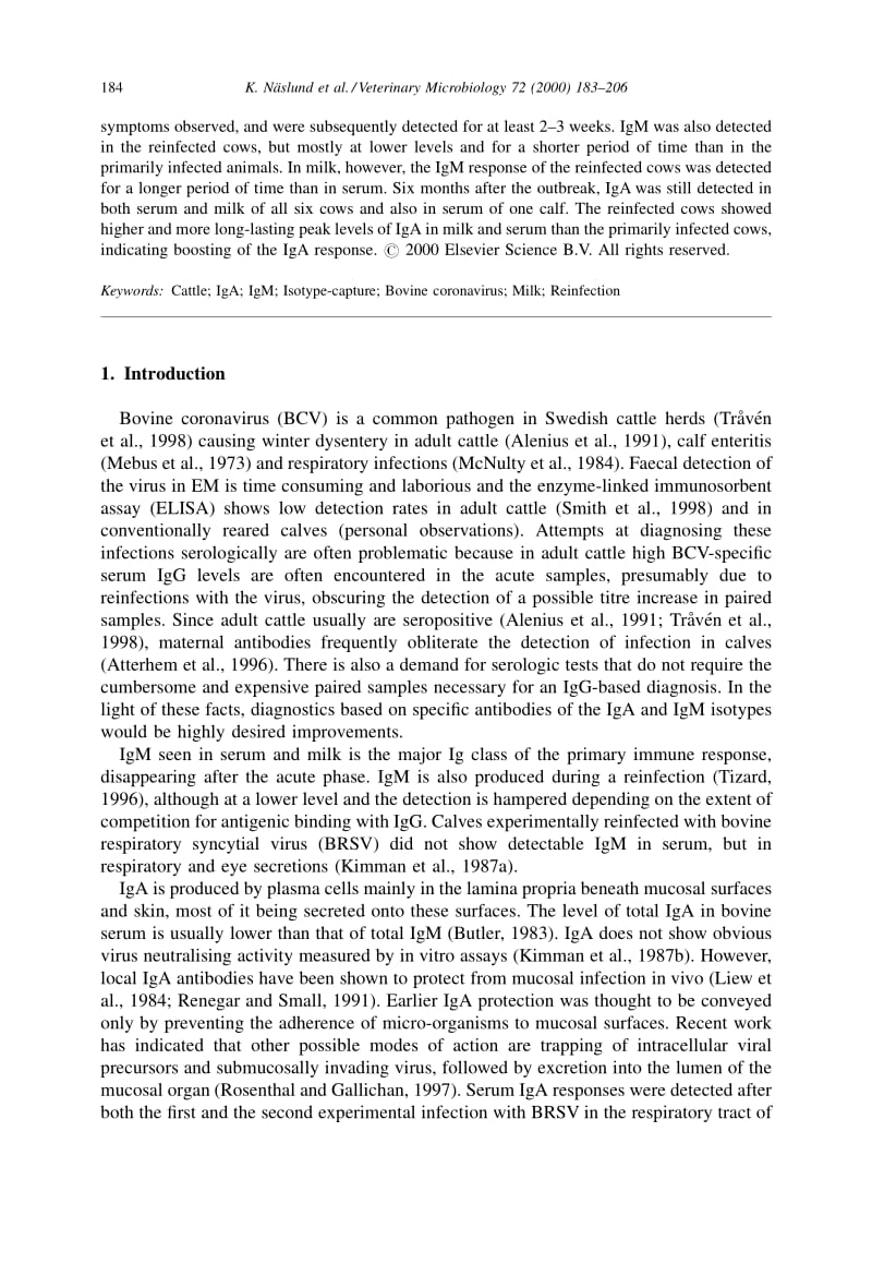 【病毒外文文献】2000 Capture ELISA systems for the detection of bovine coronavirus-specific IgA and IgM antibodies in milk and serum_第2页