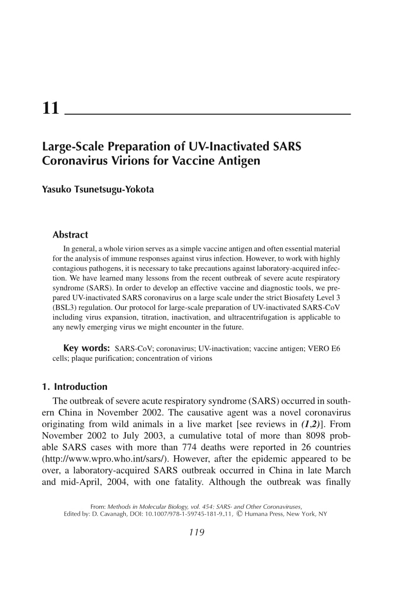 【病毒外文文献】2008 [Methods in Molecular Biology] SARS- and Other Coronaviruses Volume 454 __ Large-Scale Preparation of UV-Inactivate_第1页