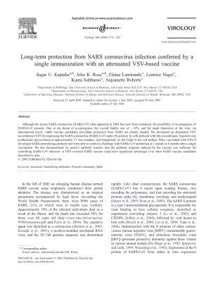 【病毒外文文獻(xiàn)】2005 Long-term protection from SARS coronavirus infection conferred by a single immunization with an attenuated VSV-base