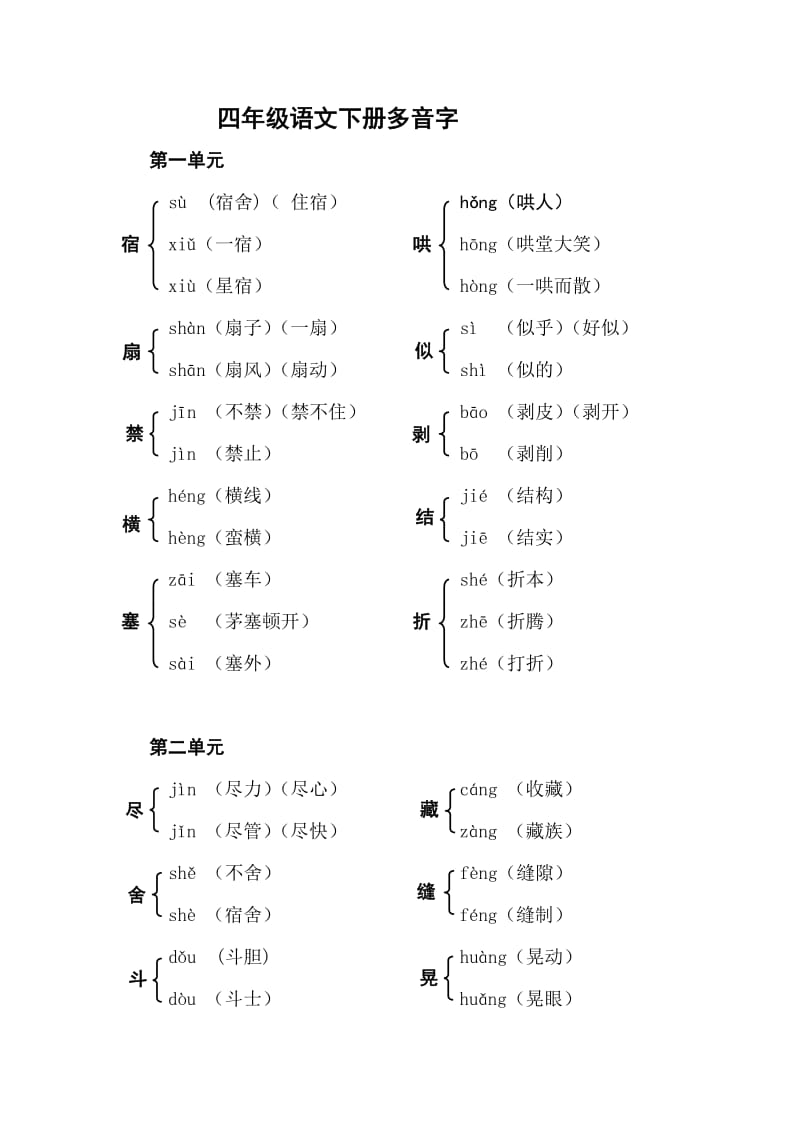 冀教四年级语文下册多音字.doc_第1页