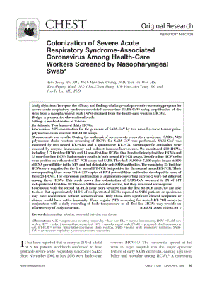 【病毒外文文獻(xiàn)】2006 Colonization of Severe Acute Respiratory Syndrome-Associated Coronavirus Among Health-Care Workers Screened by Naso