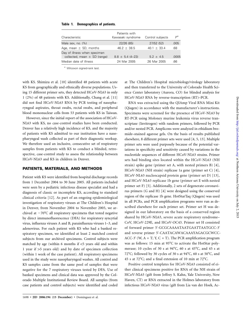 【病毒外文文献】2006 Blinded Case_Control Study of the Relationship between Human Coronavirus NL63 and Kawasaki Syndrome_第2页