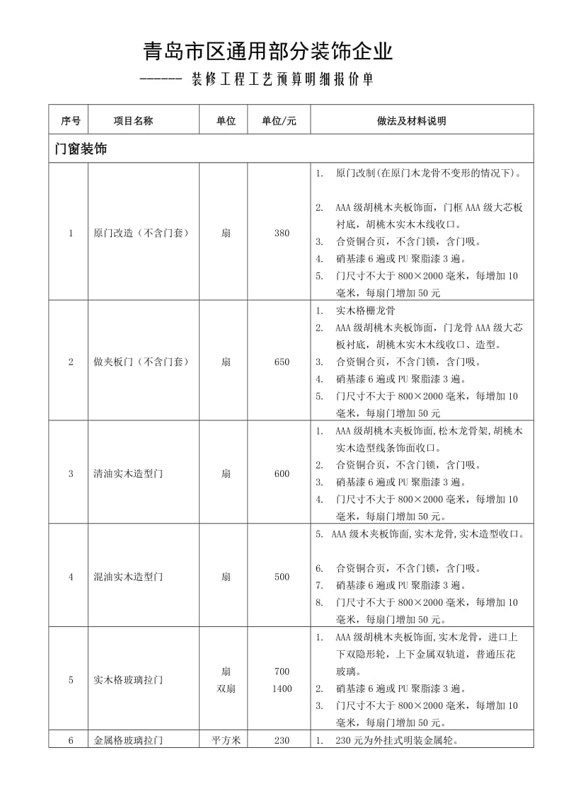 装饰工程装修工艺报价表.doc_第1页