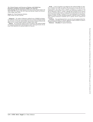 【病毒外文文獻(xiàn)】2014 766Clinical Features and Outcome of Patients with Middle East Respiratory Syndrome-Coronavirus (MERS-CoV) Infection