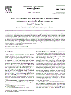 【病毒外文文獻】2003 Prediction of amino acid pairs sensitive to mutations in the spike protein from SARS related coronavirus