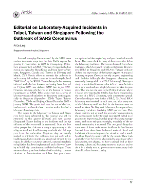 【病毒外文文獻(xiàn)】2007 Editorial on Laboratory-Acquired Incidents in Taipei, Taiwan and Singapore following the Outbreak of SARS Coronavir