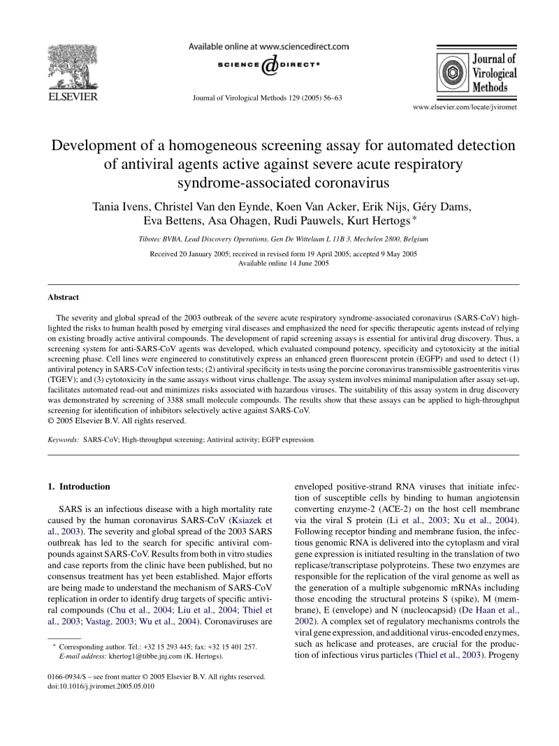【病毒外文文献】2005 Development of a homogeneous screening assay for automated detection of antiviral agents active against severe acut_第1页
