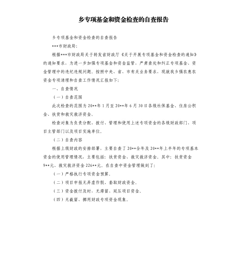 乡专项基金和资金检查的自查报告.docx_第1页