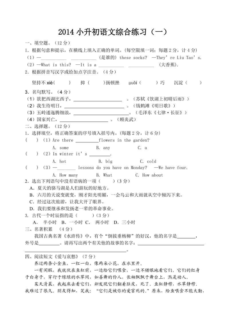 六年级语文综合练习1.doc_第1页