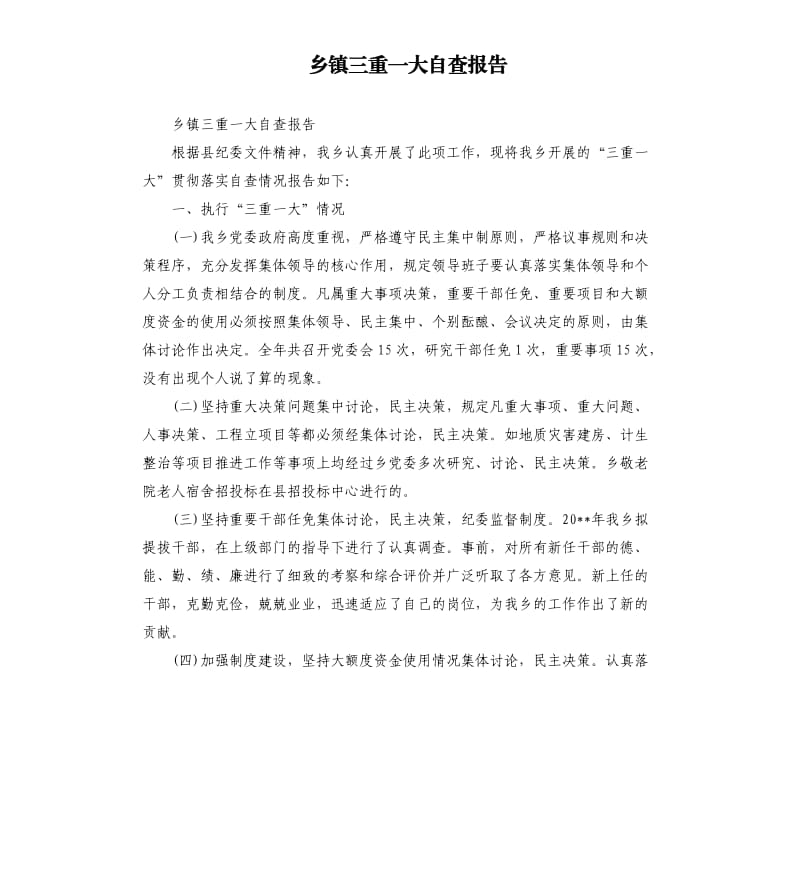 乡镇三重一大自查报告.docx_第1页