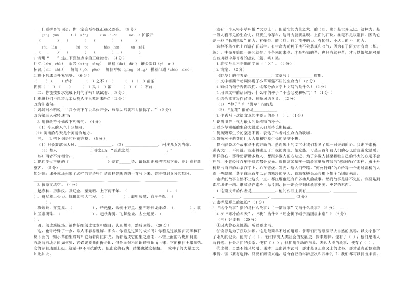 北师大六年级语文基础知识练习.doc_第1页