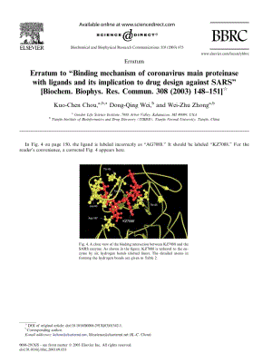 【病毒外文文獻(xiàn)】2003 Erratum to _Binding mechanism of coronavirus main proteinase with ligands and its implication to drug design agains