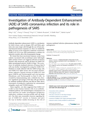 【病毒外文文獻】2011 Investigation of Antibody-Dependent Enhancement (ADE) of SARS coronavirus infection and its role in pathogenesis of