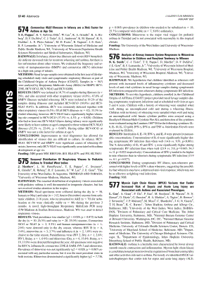 【病毒外文文獻(xiàn)】2007 Coronavirus NL63 Illnesses in Infancy are a Risk Factor for Asthma at Age Six