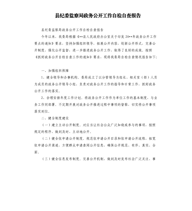 县纪委监察局政务公开工作自检自查报告.docx_第1页