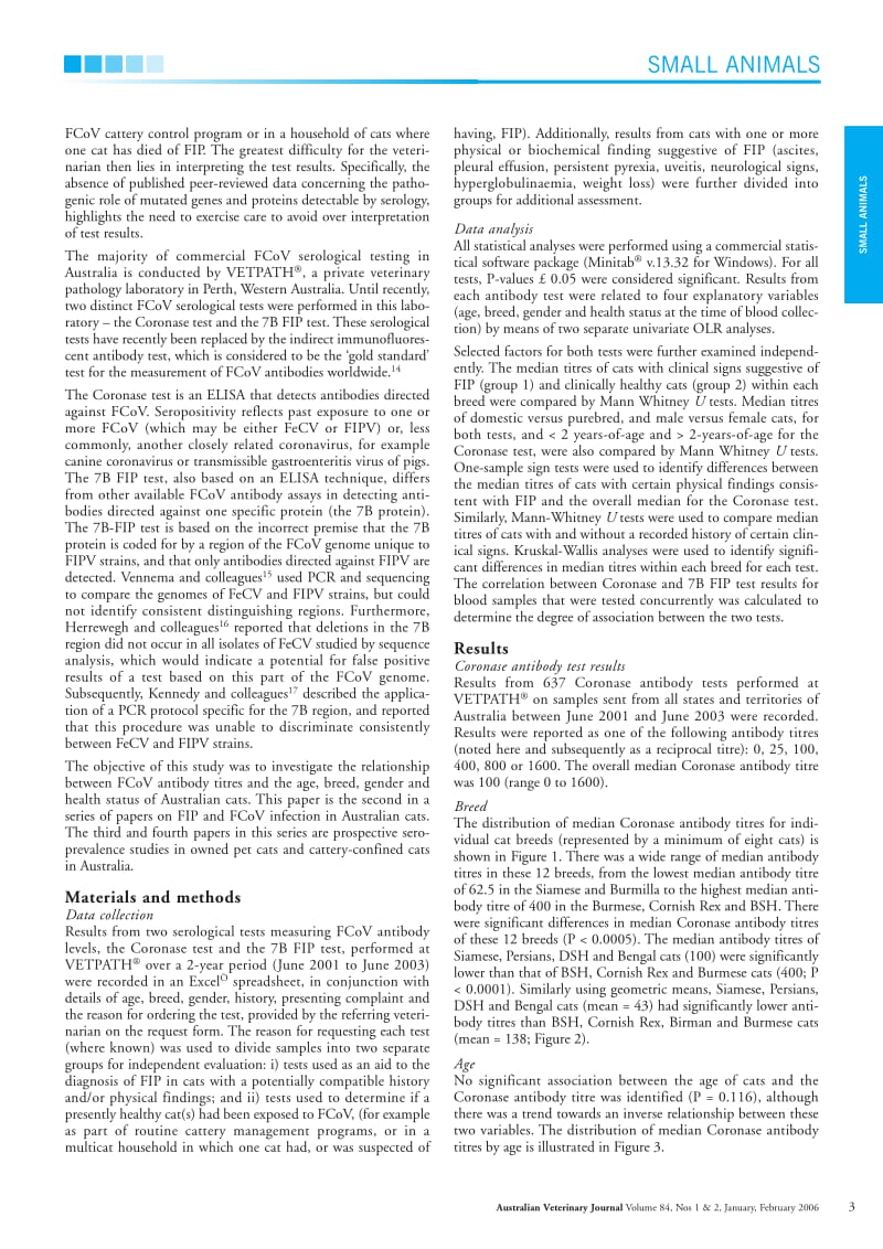 【病毒外文文献】2006 The relationship between the Feline Coronavirus antibody titre and the age, breed, gender and health status of Aust_第2页