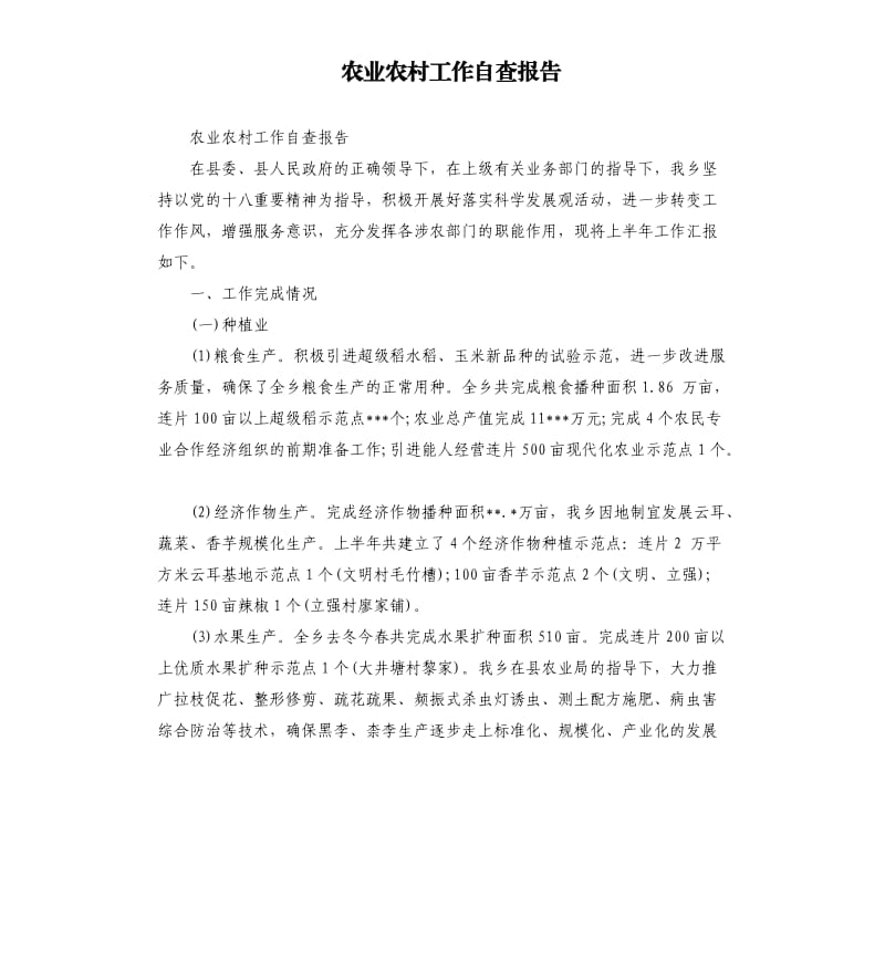 农业农村工作自查报告.docx_第1页