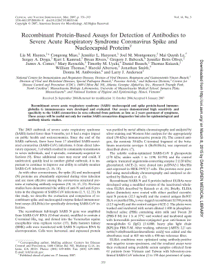 【病毒外文文獻(xiàn)】2007 Recombinant Protein-Based Assays for Detection of Antibodies to Severe Acute Respiratory Syndrome Coronavirus Spike