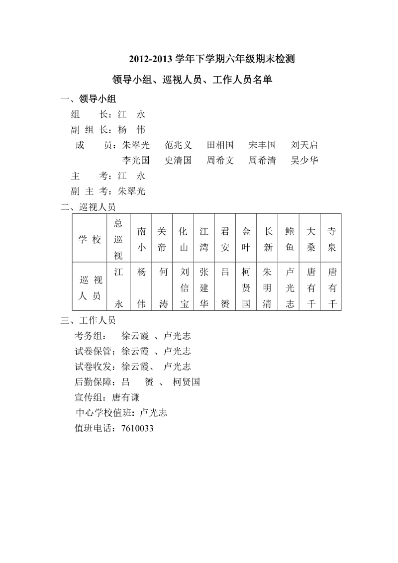 南化塘镇2012-2013下六年级期末检测考务工作安排.doc_第2页