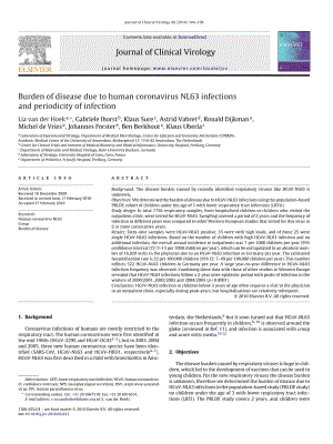 【病毒外文文獻】2010 Burden of disease due to human coronavirus NL63 infections and periodicity of infection