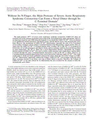 【病毒外文文獻(xiàn)】2008 Without Its N-Finger, the Main Protease of Severe Acute Respiratory Syndrome Coronavirus Can Form a Novel Dimer thr