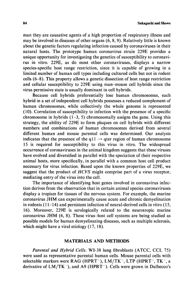 【病毒外文文献】1982 Coronavirus 229E susceptibility in man-mouse hybrids is located on human chromosome 15_第2页