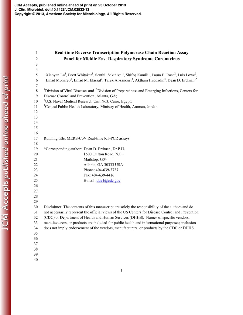 【病毒外文文獻(xiàn)】2014 Real-Time Reverse Transcription-PCR Assay Panel for Middle East Respiratory Syndrome Coronavirus