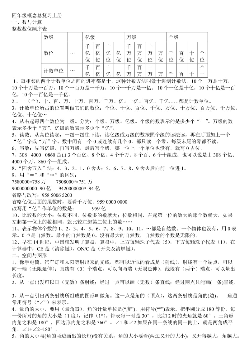 四年级总复习上册概念终结版.doc_第1页