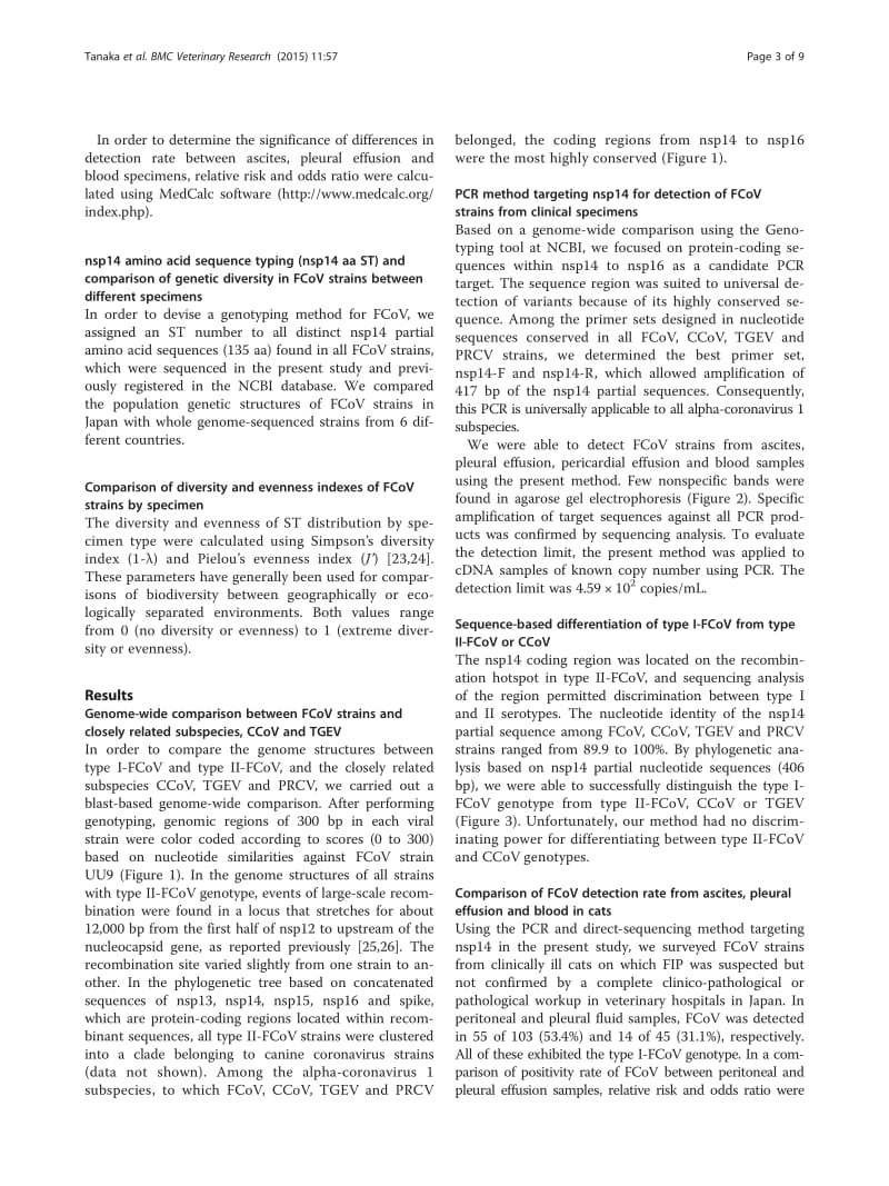 【病毒外文文献】2015 Molecular epidemiological study of feline coronavirus strains in Japan using RT-PCR targeting nsp14 gene_第3页