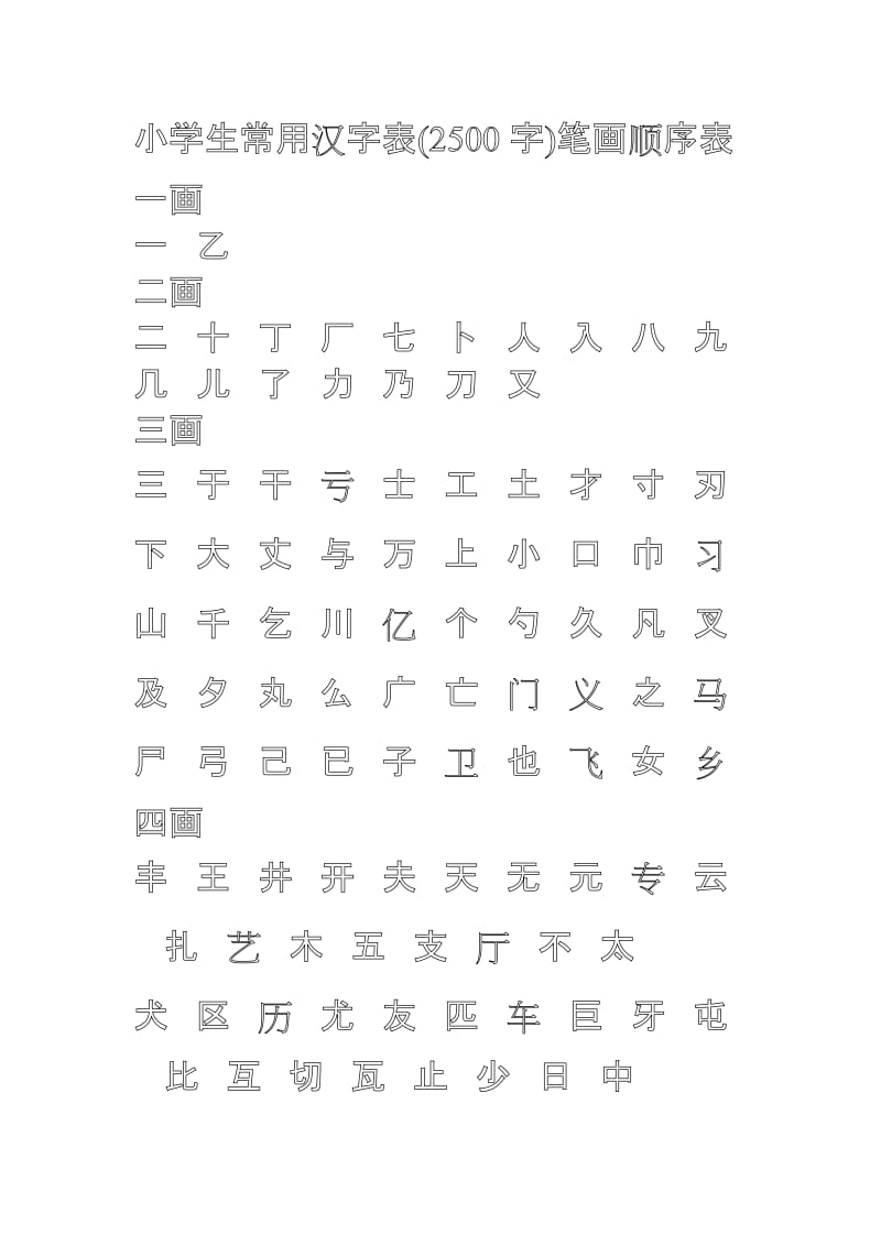 小学生常用行楷汉字表描写模板.doc_第1页