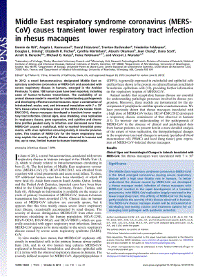 【病毒外文文獻(xiàn)】2013 Middle East respiratory syndrome coronavirus (MERS-CoV) causes transient lower respiratory tract infection in rhesu