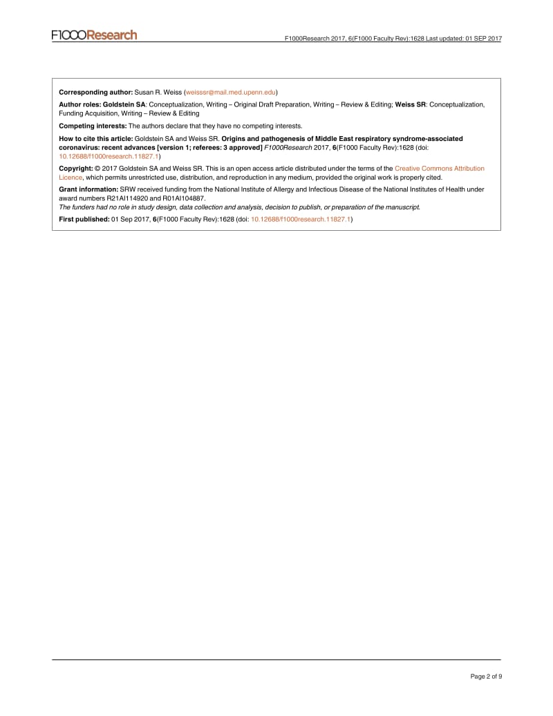 【病毒外文文献】2017 Origins and pathogenesis of Middle East respiratory syndrome-associated coronavirus_ recent advances_第2页