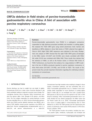 【病毒外文文獻(xiàn)】2017 _i_ORF3a__i__deletion in field strains of porcine-transmissible gastroenteritis virus in China_ A hin