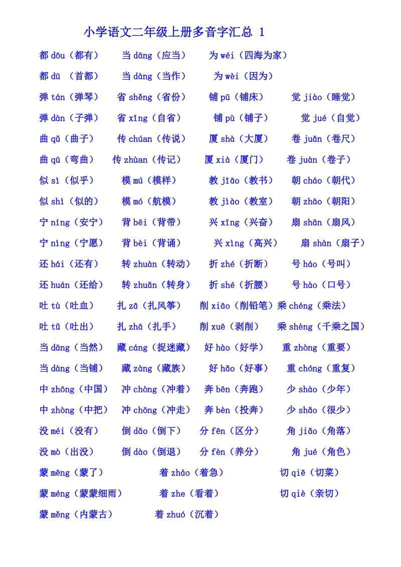 小学语文二年级上册多音字汇总1.doc_第1页